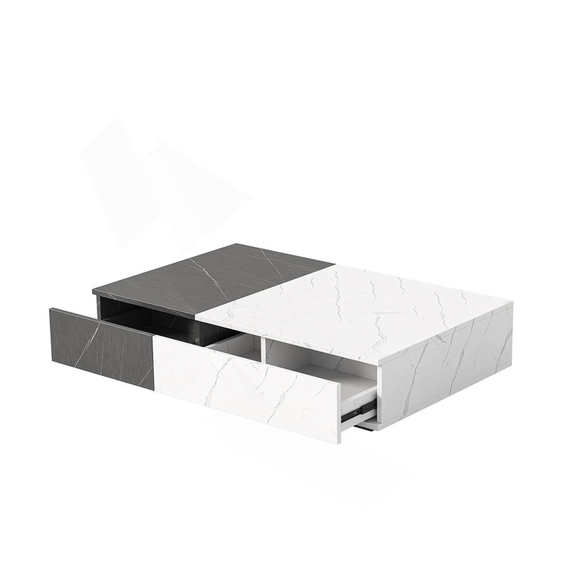 Table basse moderne et noire avec deux espaces de rangement