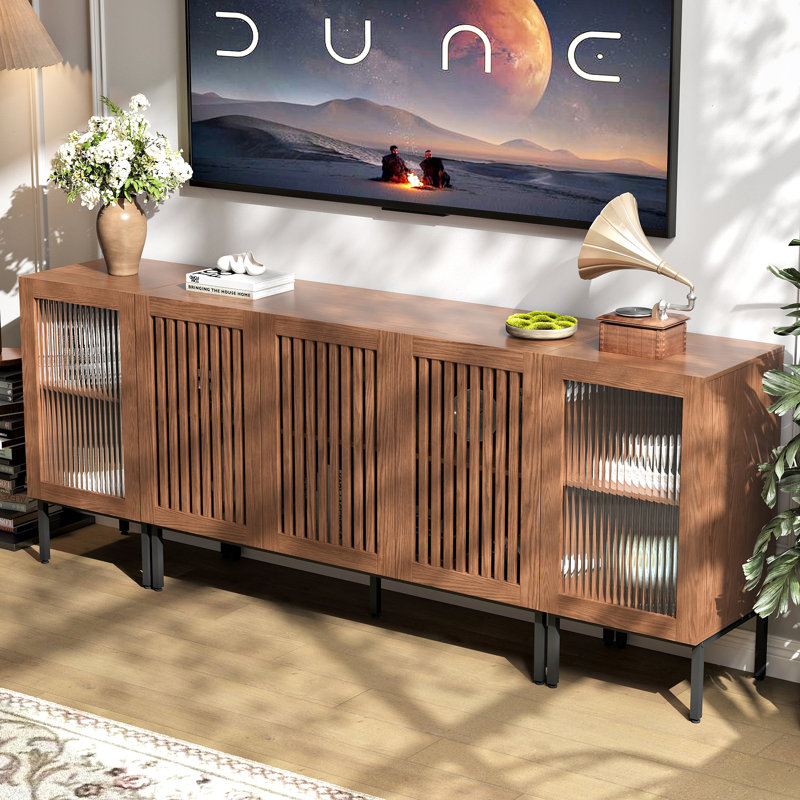 TV Stand For Tvs Up To 85 Inch, 3 In 1 Entertainment Center TV Console With Storage Cabinets And Glass Doors,Media Console For Living Room