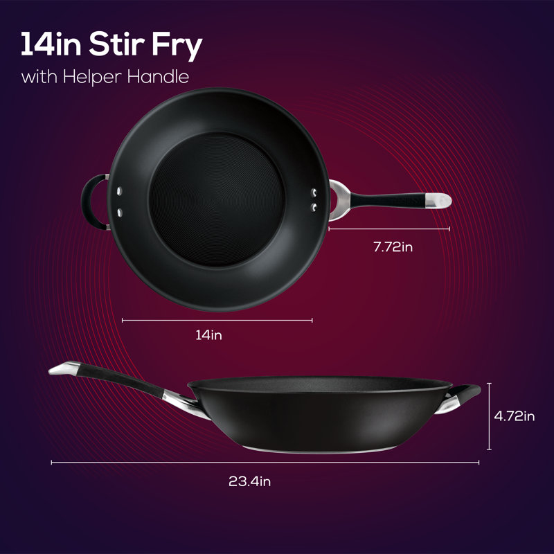 Circulon Symmetry Hard-Anodized Nonstick Induction Stir Fry Pan with Helper Handle, 14-Inch, Black, 14-in.