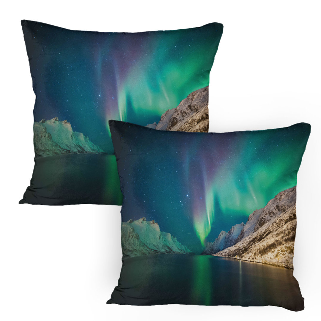 Kissenbezug Packung mit 2, Mystical Aurora Borealis, Jadegrün