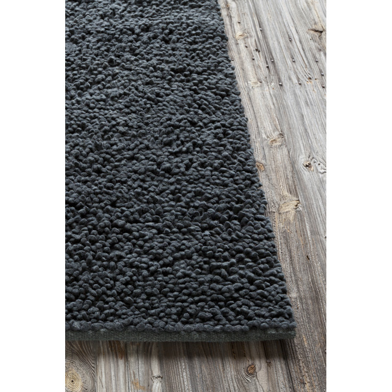 Handmade Black Wool Shag Rectangular Rug 9' x 13'