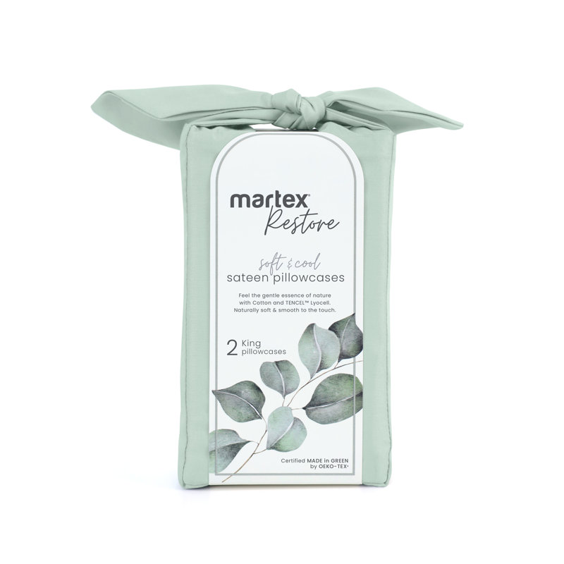 Martex Restore Solid - Soft, Breathable, Cotton Blend, Temperature Regulating, 2 Standard Pillow Cases, Sage