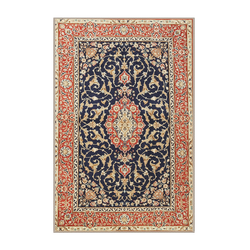 Tapis traditionnel rouge / bleu Derringer, Rectangle 5 pi x 7 pi