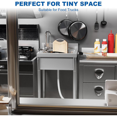 Free Standing Single Bowl Sink With 360°Rotating Faucet