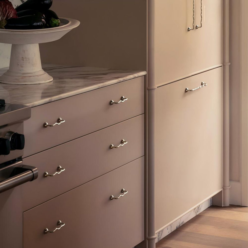Solid Brass Wavy Cabinet Pulls Set, Multiple Sizes Available, Titanium Silver