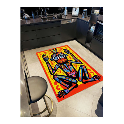 Tapis décoratif multicolore lavable à motif abstrait à motif de singes