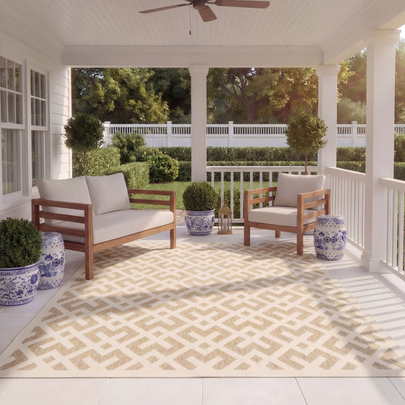 Arneshia Geometric Brown/Tan Indoor/Outdoor Area Rug, Rectangle 8' x 11'