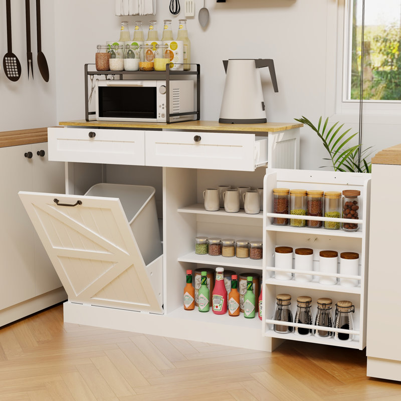 Poubelle de cuisine avec 2 tiroirs, 1 armoire inclinable et tablettes - blanc pour rangement de boîtes de rangement 3