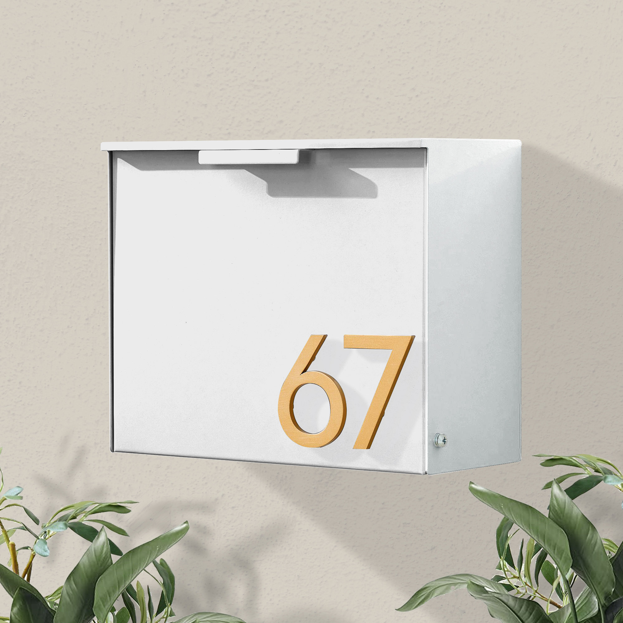 Cubby Wall Mounted Steel Mailbox, White, Brass, Yes