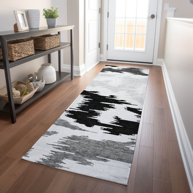Premium Machine Washable Lisse Black Rug, Runner 2'3" x 7'6"