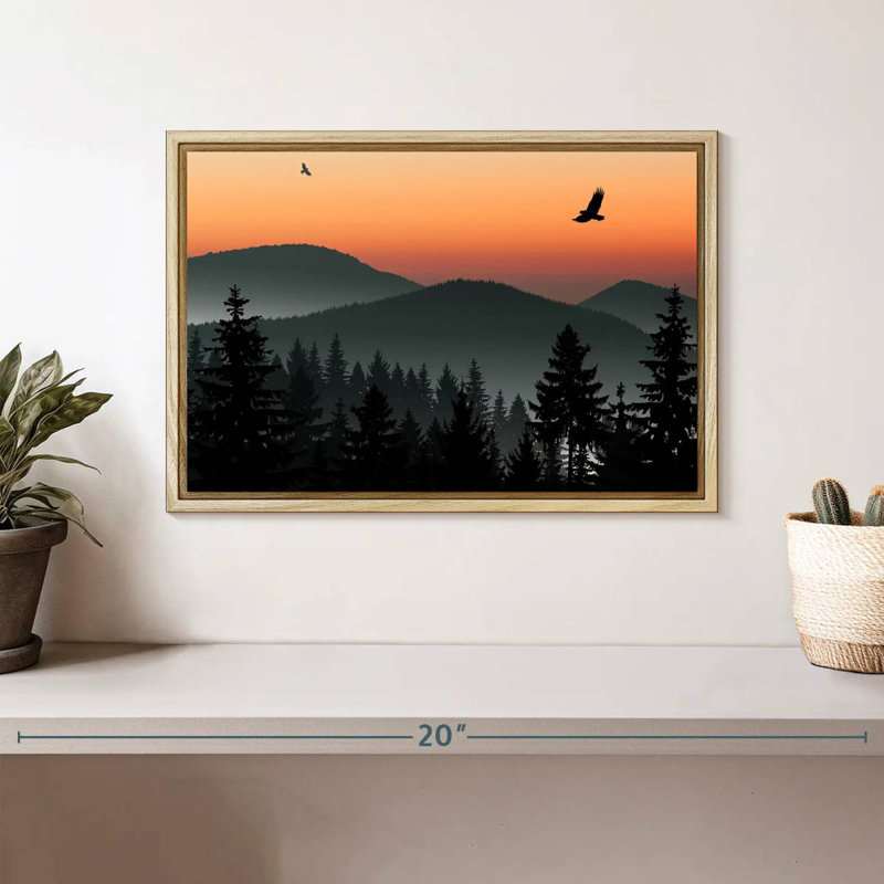 Misty Mountain Eagles, Cadre flottant en bois naturel, 13 po x 9 po