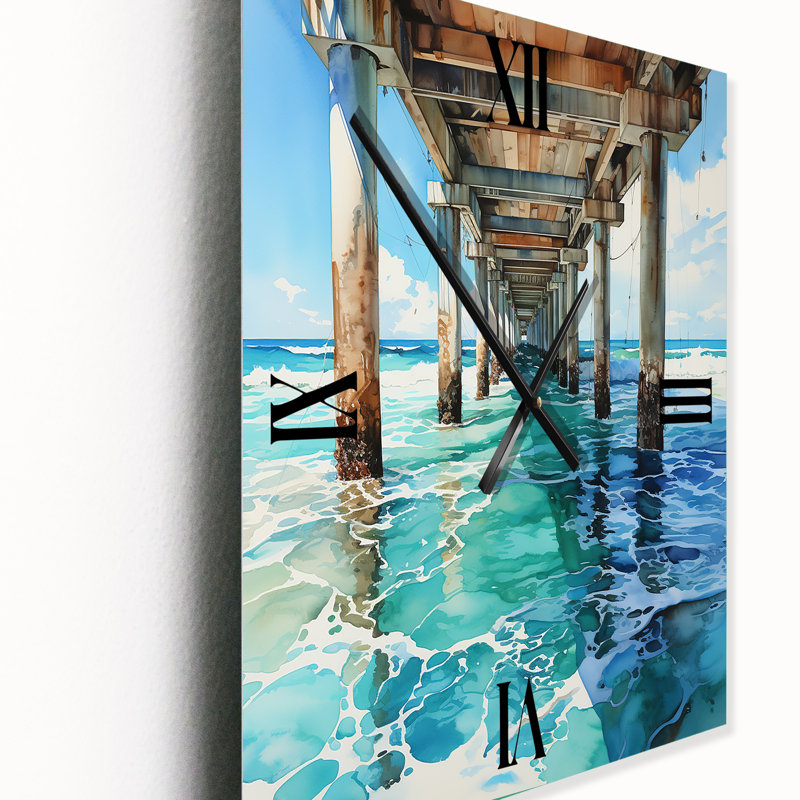 Beach Photo Pier Reflections VII - Horloge murale nautique et plage, H 32 po x l 24 po x P 1 po