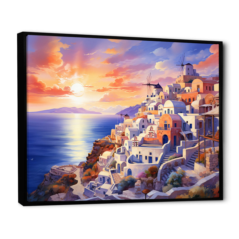 " Greece Oia Splendour II ", H 34 po x l 44 po, Cadre flottant noir