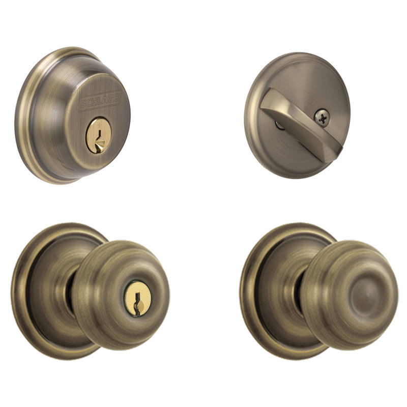 Georgian Single Cylinder Entrance Knobset, Antique Brass