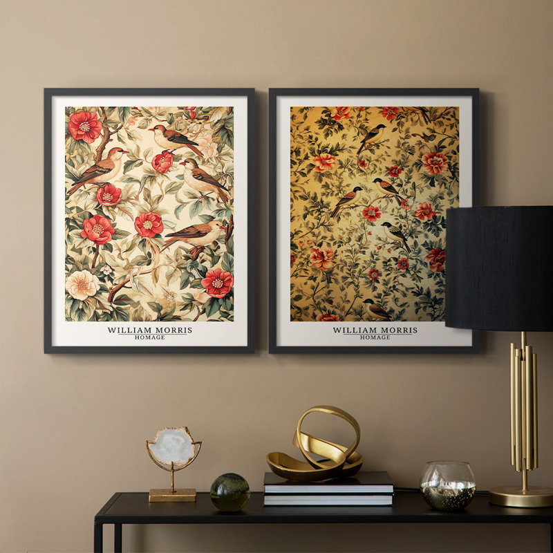 WM MORRIS Series CLII-Premium Framed Print -Ready to Hang - No Nails Required - No Nails Required, 21" H x 34" W, Black