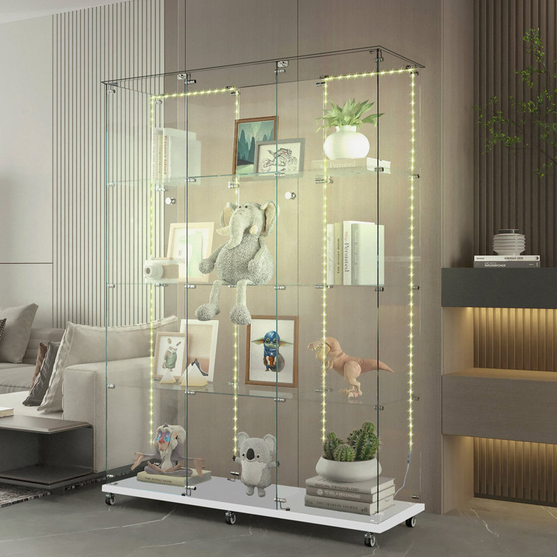 Versatile Tempered Glass Cabinet With Bluetooth LED, Ideal For Multiple Spaces And Secure Storage, White