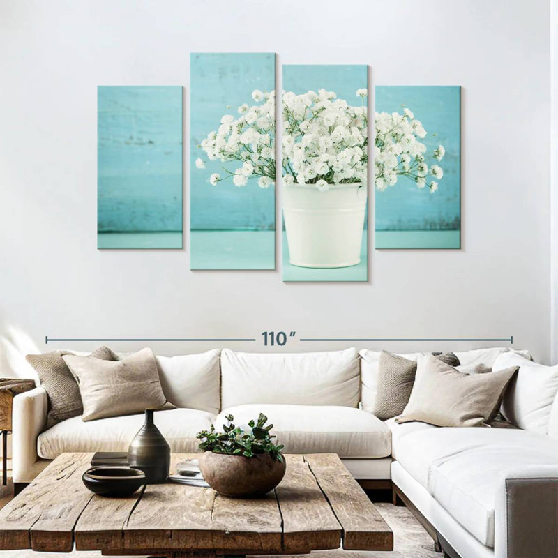 Harnek Gypsophila dans un vase blanc, H 54 po x l 84 po