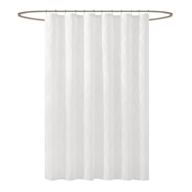 Candice White Textured Geometric 72x84'' Sheer Shower Curtain, 84"H x 72" W, White