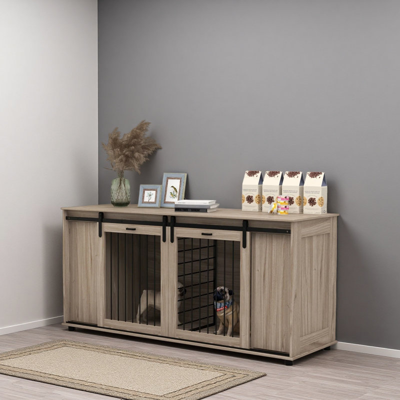 Meuble pour chien 71 po avec séparateur amovible et rangement 71 po pour 2 petits chiens ou 1 grand chien