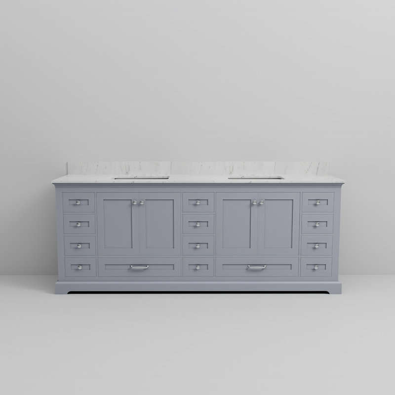 Dukes 84" Dark Grey Double Vanity with White Carrara Marble Top
