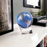 4" Cobalt Blue & Silver Globe On Crystal Base