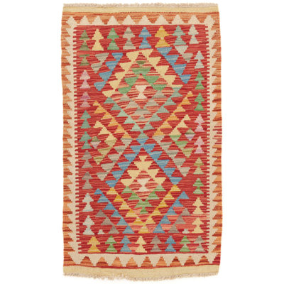 Rectangle 60 cm x 90 cm Geometric Wool Hand Woven Kilim
