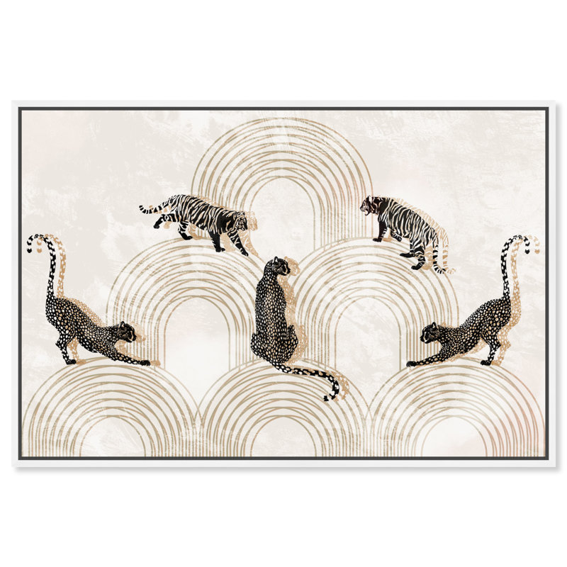 Elegant Art Deco Tigers And Leopards Print by Oliver Gal, 37" H x 55" W, White Floater Framed