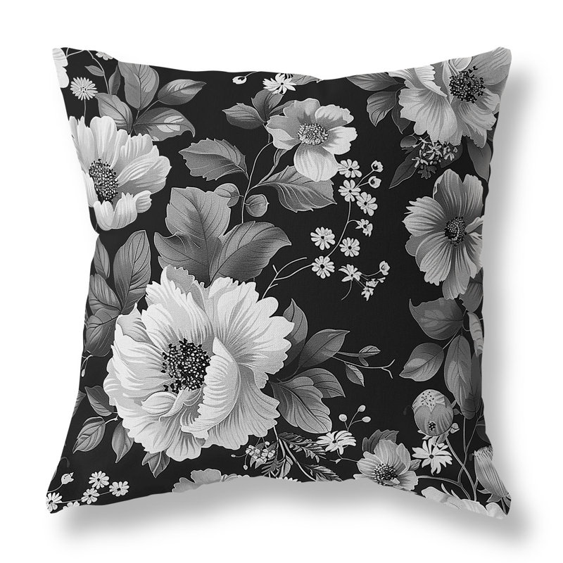 Coussin décoratif carré intérieur / extérieur Gilded Garden, H 18 po x l 18 po, Noir/gris