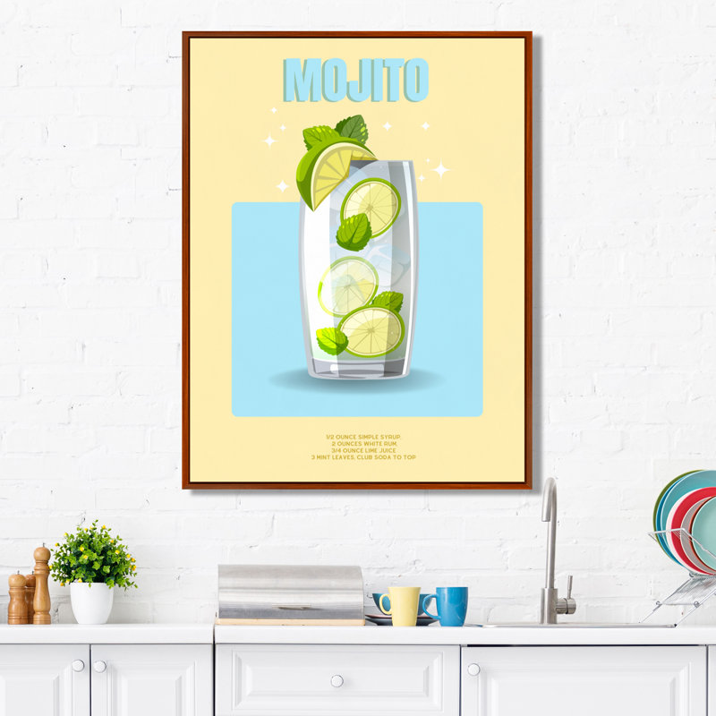«Mid Century Lime Mojito Cocktail», impression d'art mural, Cadre flottant brun, H 32 po x l 16 po
