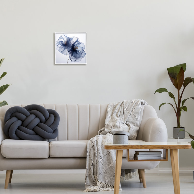 Bleu moderne, H 12 po x l 12 po x P 1,5 po, Giclée encadrée blanc bord de mer