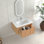 Meuble-lavabo mural flottant 30 po en bois massif de couleur noyer naturel avec lavabo en céramique blanc pré-assemblé