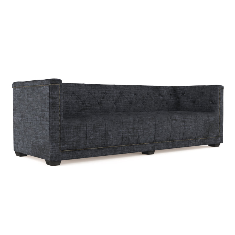 Velvet Sofa, Alabaster Genuine Leather, 96"