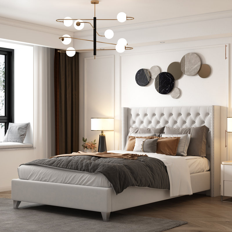 Deth Tufted Velvet Upholstered Platform Bed