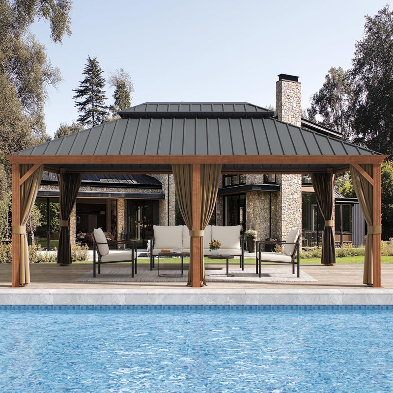 12ft x 20ft Hardtop Gazebo with Netting and Curtains, Heavy Duty Outdoor Pavilion with Aluminum Frame & Double Galvanized Steel Roof for Patio, Backyard, Deck & Lawn