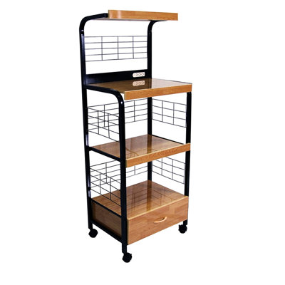 Black And Natural Kitchen Cart With Drawer Outlet, 59.5" Tall, 4 Tall Metal Power Black/Natural