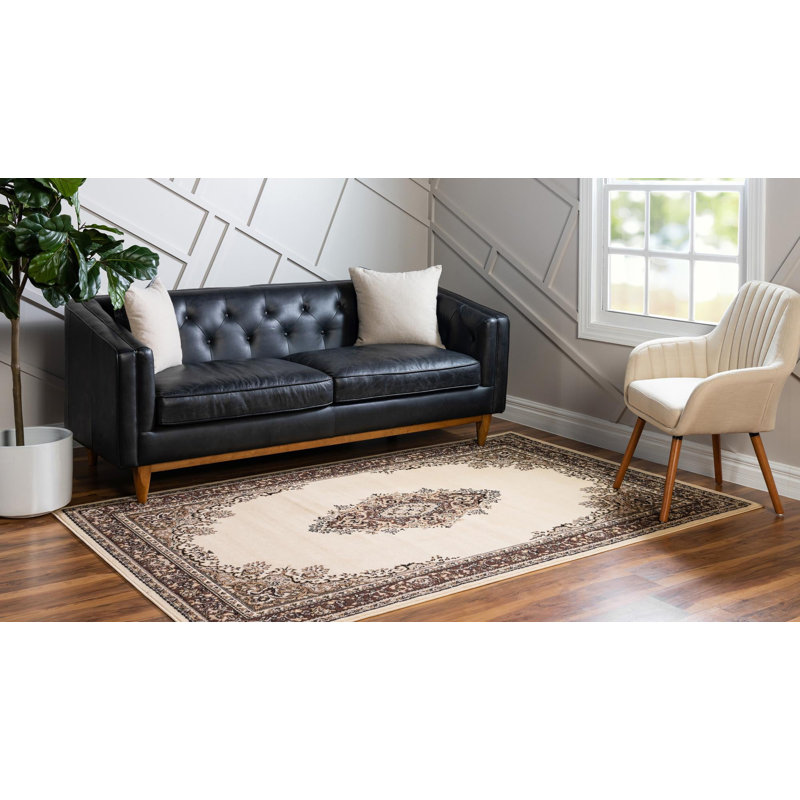 Tapis oriental noir Balthrop, Beige, Rectangle 7 pi 10 po x 10 pi