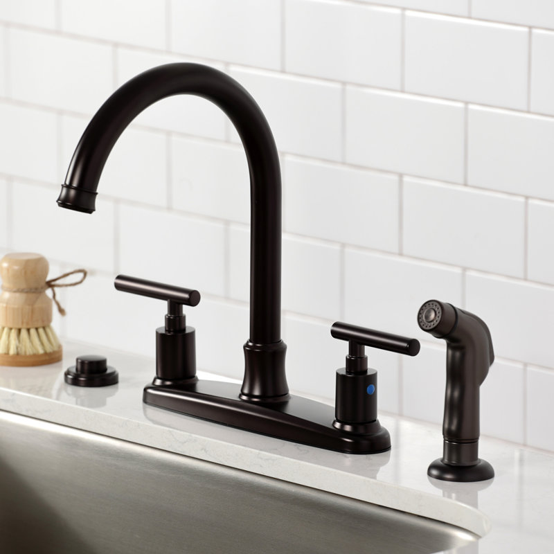 Kingston Brass Manhattan Two-Handle 4-Hole 8" Centerset Kitchen Faucet with Side Sprayer, Oil Rubbed Bronze