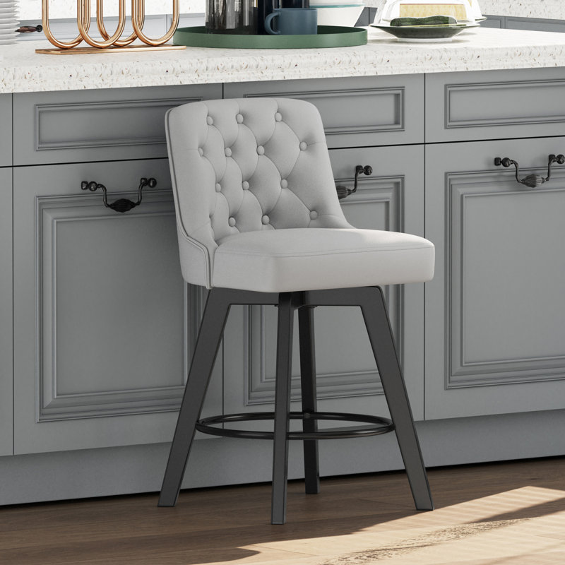 Swivel Upholstered 26'' Counter Stool Wood Leg, Light Gray, Counter Stool (26" Seat Height), 1