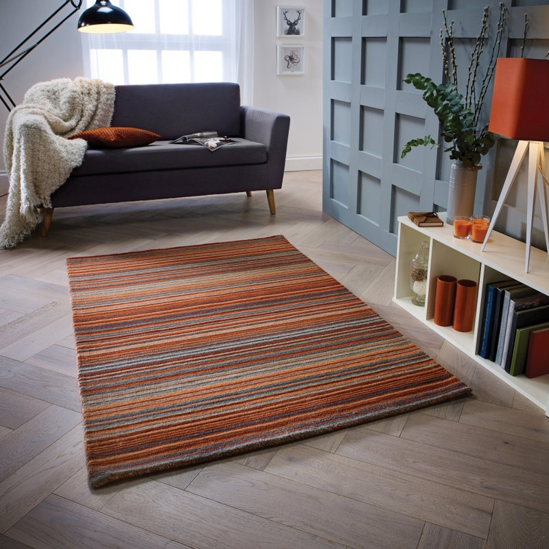 Tarren Handwoven Wool Orange/Gray Rug, Rectangle 80 x 150cm