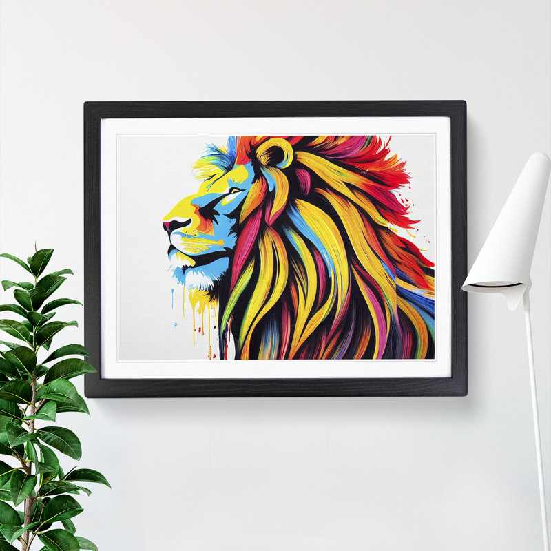 Colourful Lion Vol.1 Abstract - Painting, Black Framed, 34cm H x 46cm W x 2cm D