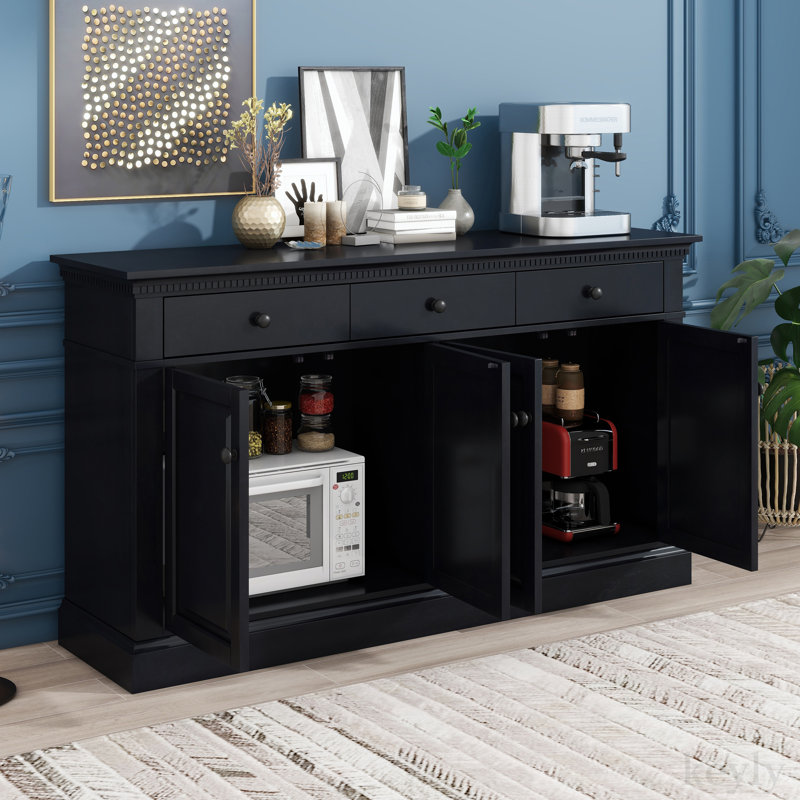 Buffet décoratif en bois massif Jisan, Noir
