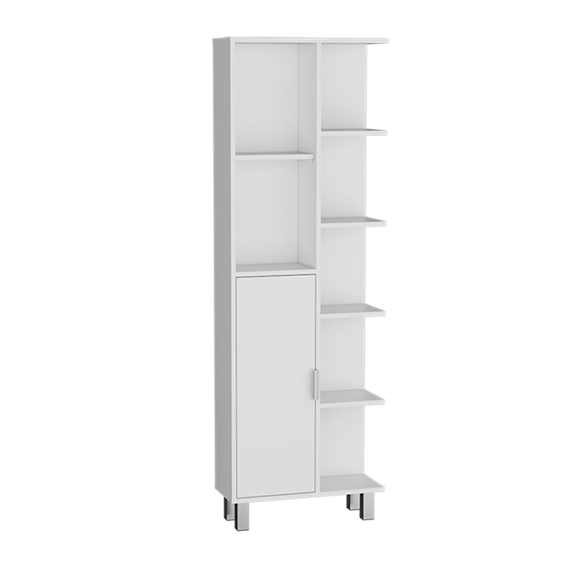 Mott 63" H Linen Bathroom Cabinet With Seven Open Shelves, One Drawer And Four Legs,White
