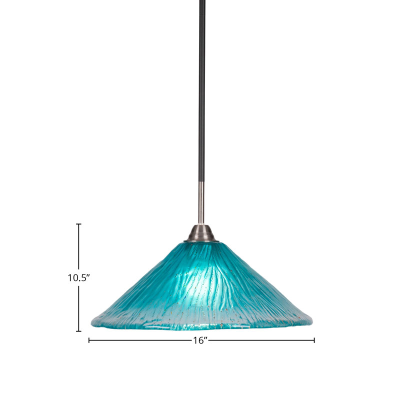 Monterrey Stem Hung Pendant Shown In Matte Black & Brushed Nickel Finish With 16" Glass, Teal Crystal