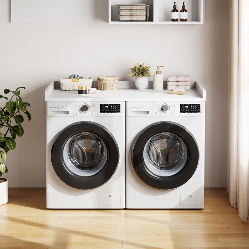 Washer Dryer Countertop 54"x27.5", White Laundry Topper with Edge & Non-Slip Pad for Folding, White