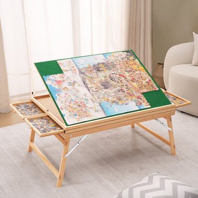 Table de rangement pour casse-têtes de 1500 pièces avec pattes pliables, 4 tiroirs et couvercle, plateau en bois de 83 x 62,5 cm, plateau inclinable à 3 angles, système de rangement pour casse-tête pour adultes, cadeau pour maman
