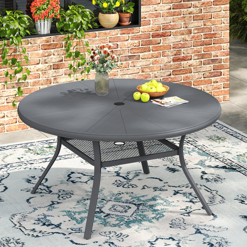 4-Person Aluminum Round Patio Dining Table, Gray, 28" H x 40.6" L x 40.6" W