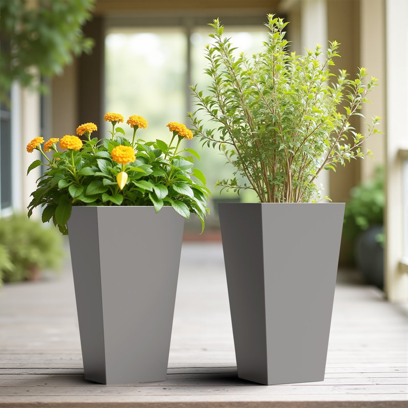 Rectangular Metal Planters for Outdoor Plants, Gray