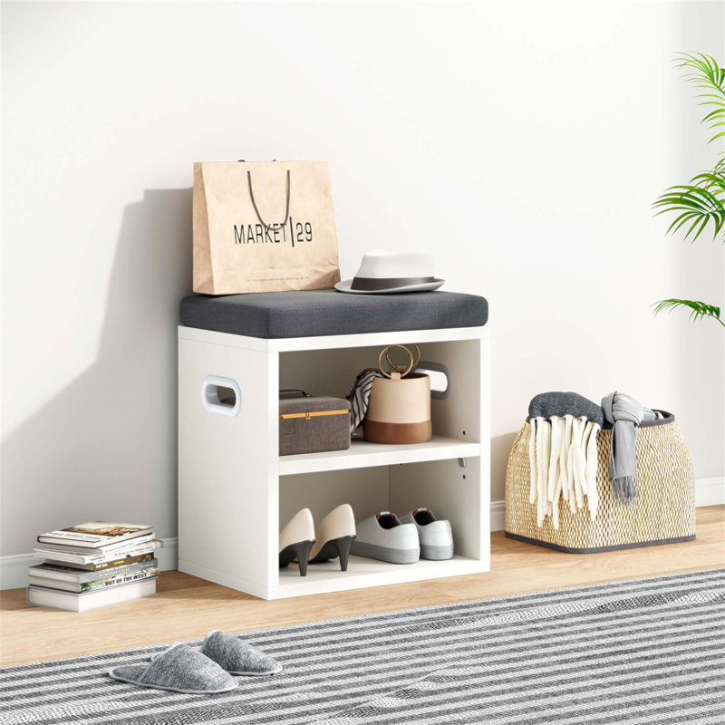 Banc à chaussures compact avec coussin et rangement réglable pour le vestibule, idéal pour le confort et l'organisation