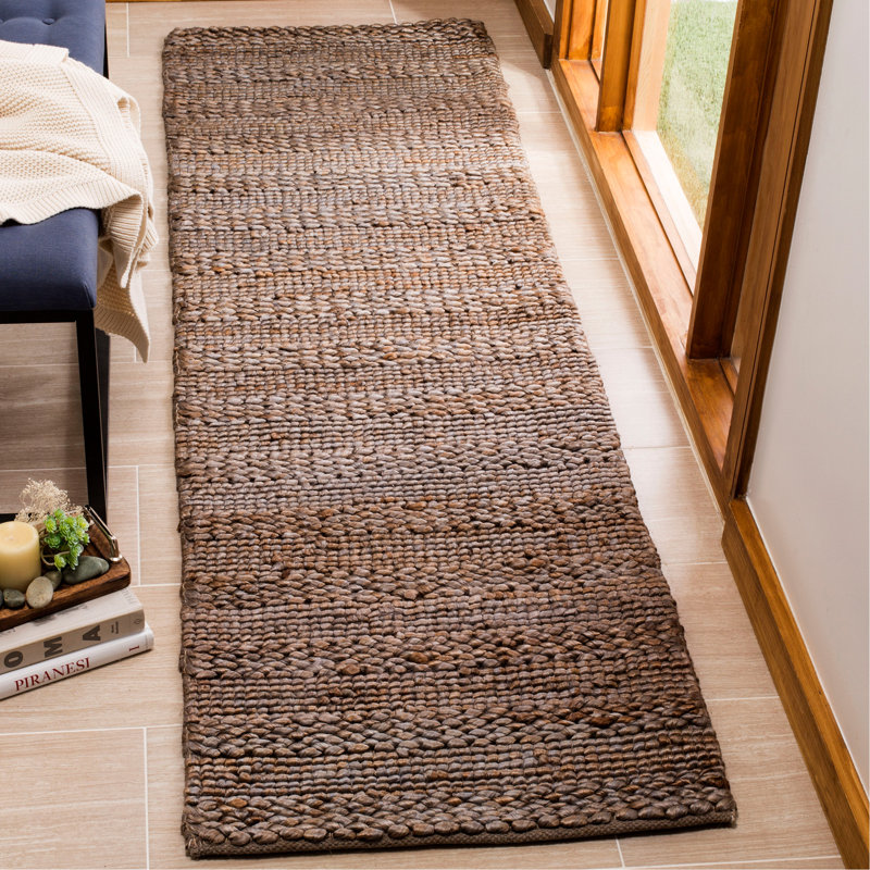 Concord Natural Fiber Hand Woven Jute/Cotton Striped Rug in Beige, Runner 2'3" x 12'
