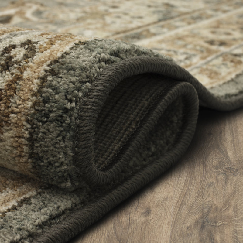 Gray and Beige Wool Synthetic Medallion Runner Rug